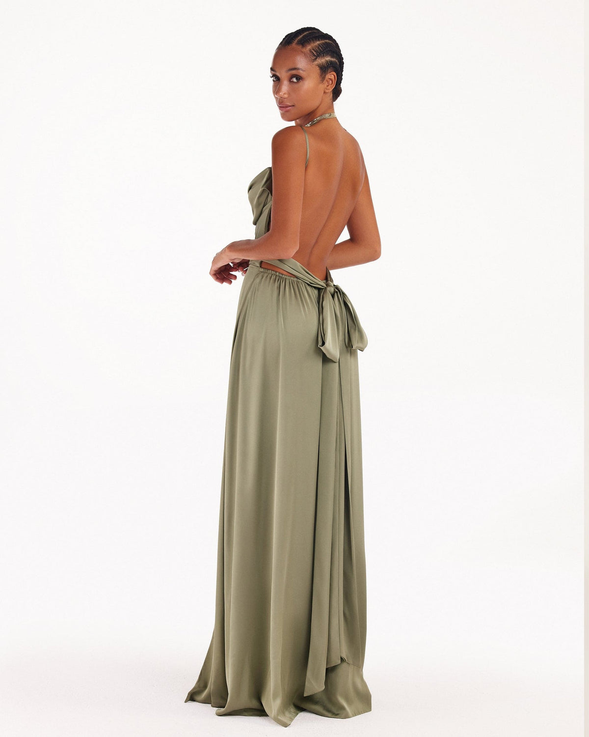 BOUDOIR OLIVE SILK SLIP DRESS