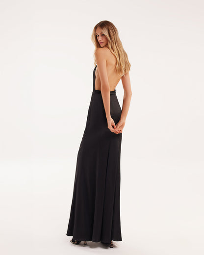 BLACK MOCK NECK SLEEVELESS LOW SLIT DRESS