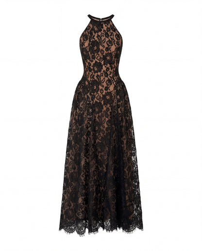 BLACK CHANTILLY LACE MAXI DRESS
