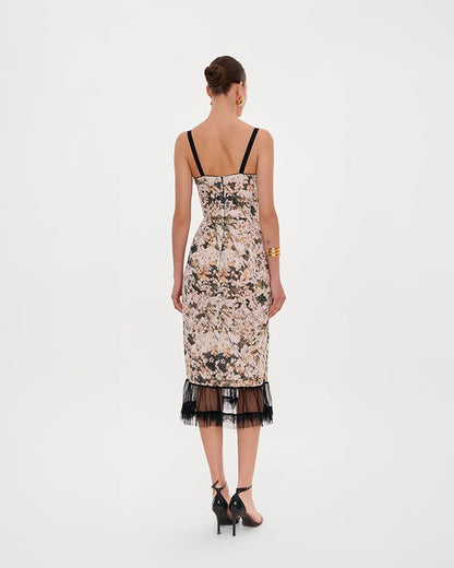FLORAL MIDI DRESS WITH PUFFY TULLE HEM