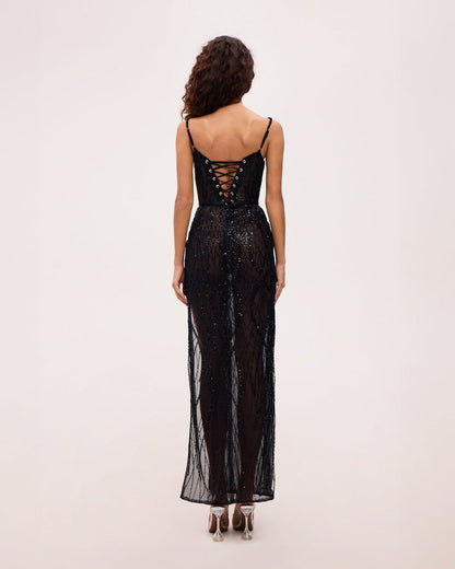 ASTONISHING SEQUINED MAXI GOWN ON SPAGHETTI STRAPS