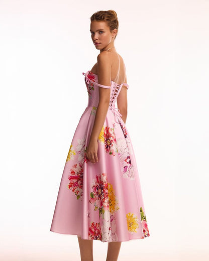 TEA-LENGTH PASTEL PINK FLORAL DRESS, GLOW-UP