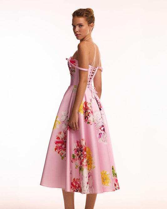 TEA-LENGTH PASTEL PINK FLORAL DRESS, GLOW-UP