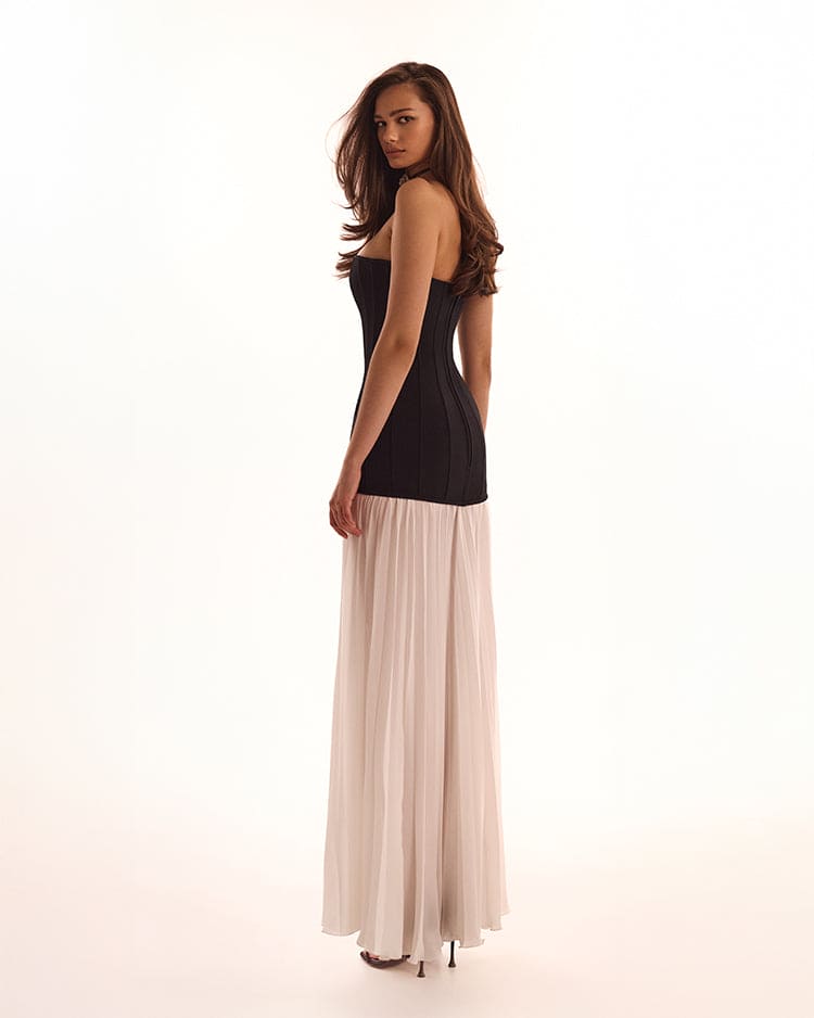 BLACK&WHITE DRESS WITH A PLEATED SKIRT, PARISIENNE
