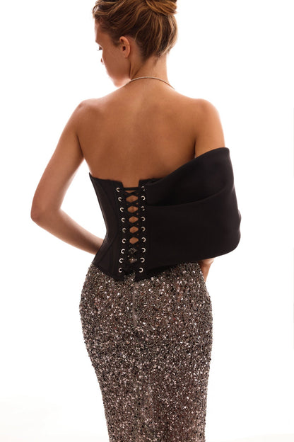 SHOWSTOPPER FULLY SEQUINED SILVER FITTED MAXI SKIRT, MIDNIGHT WALK
