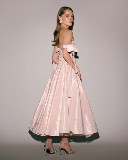 MISTY ROSE TAFFETA CORSET MIDI DRESS