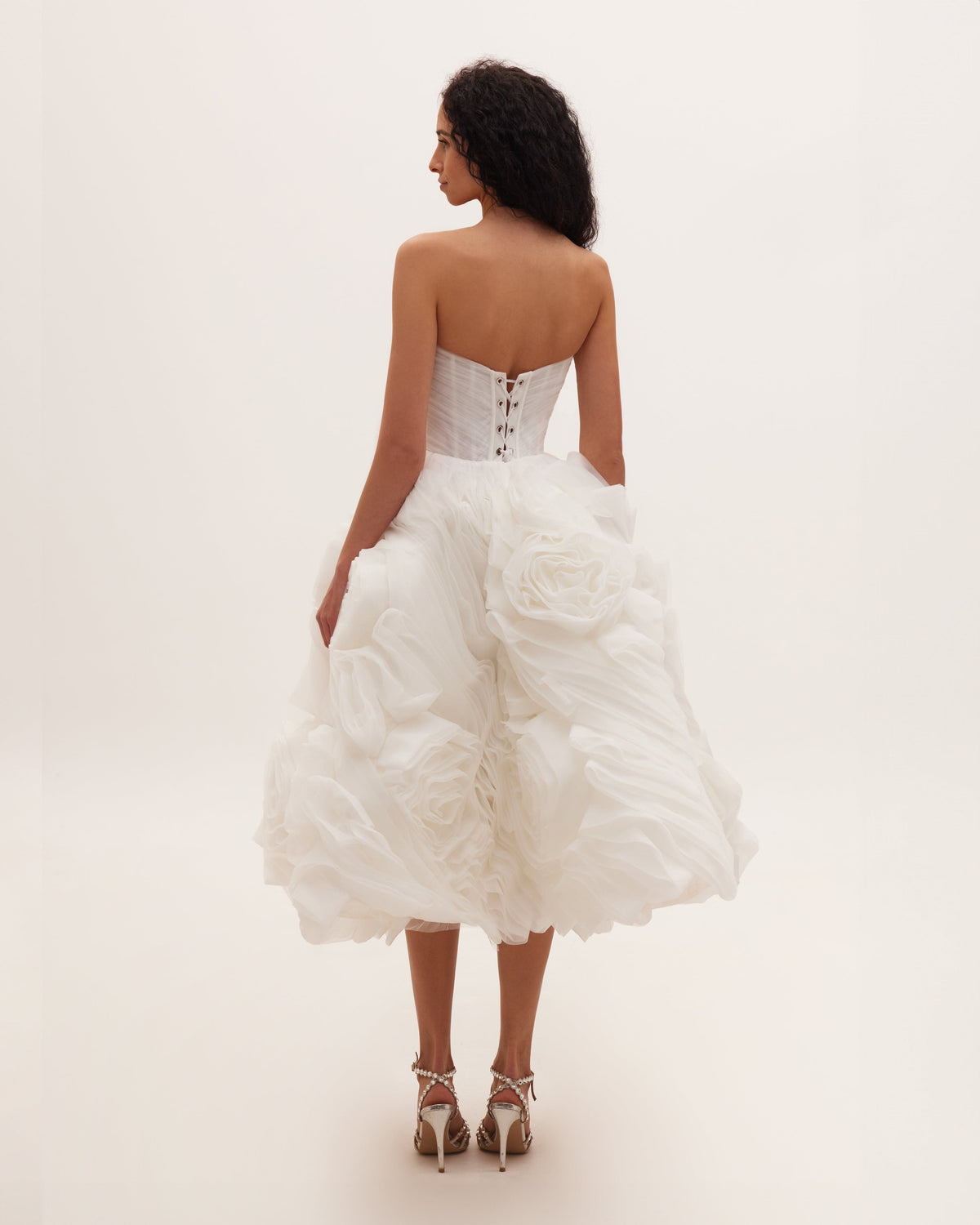 DRAMATICALLY FLOWERED TULLE DRESS IN WHITE