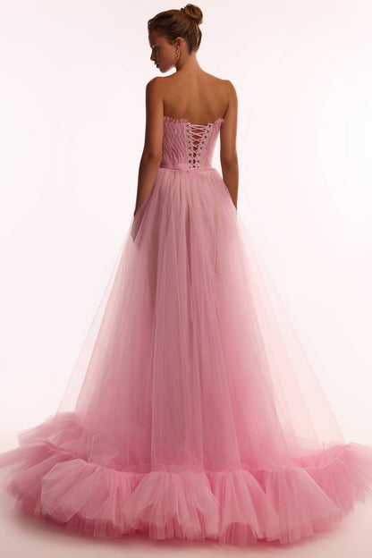 AIRY TULLE MAXI DRESS IN BARBIE PINK