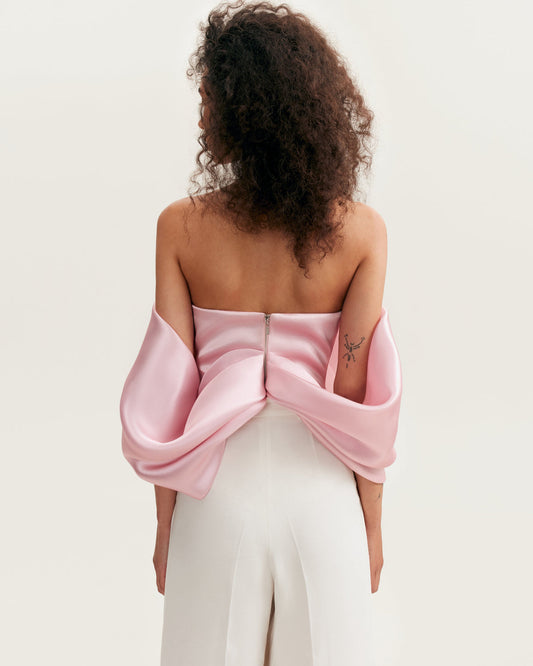 PINK ORGANZA OFF-SHOULDER BLOUSE WITH MERINGUE FLOUNCES, XO XO