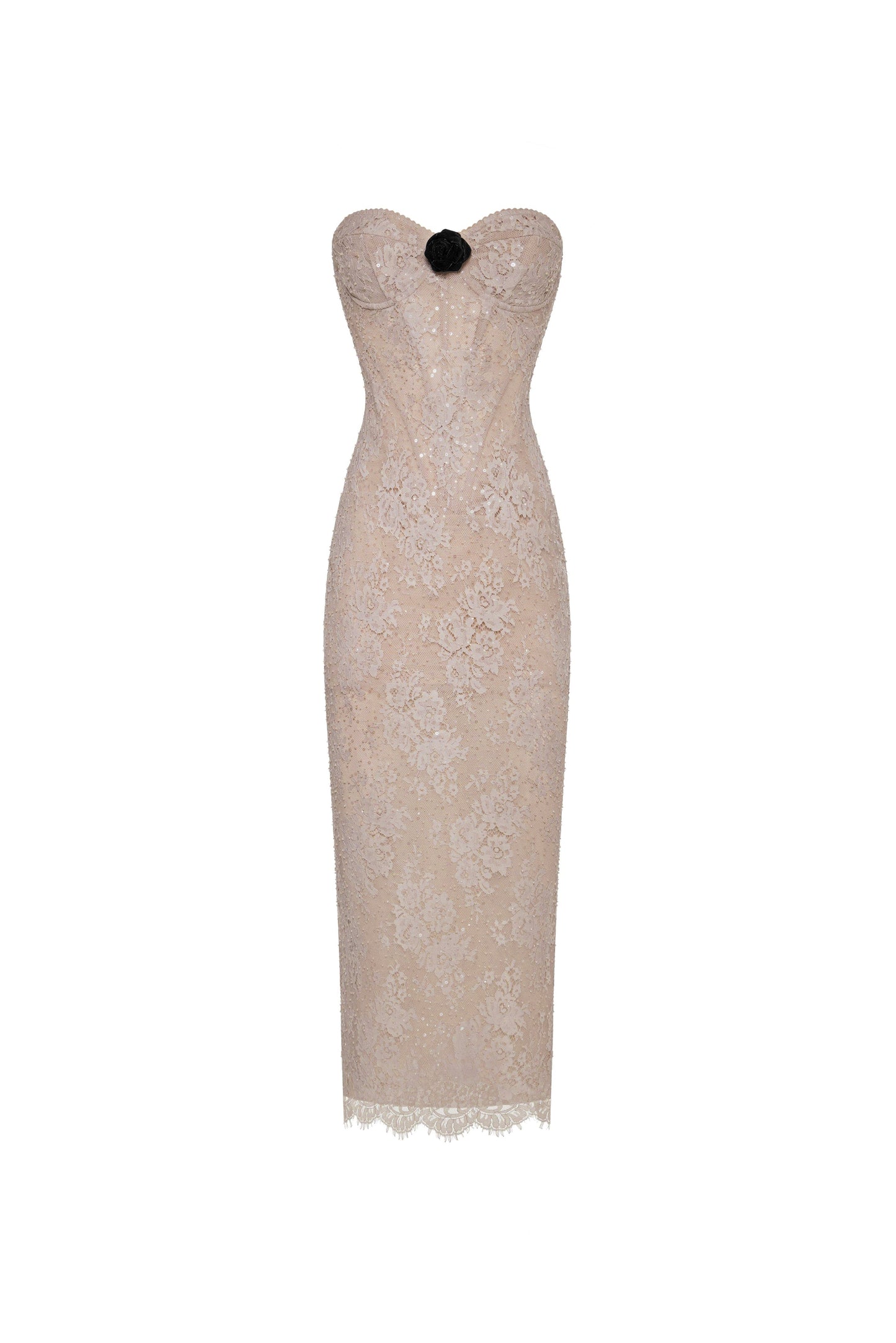 NUDE LACE CORSET MAXI DRESS