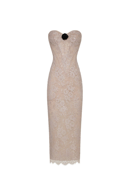 NUDE LACE CORSET MAXI DRESS