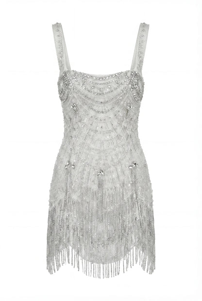 IVORY EMBELLISHED LACE MINI DRESS