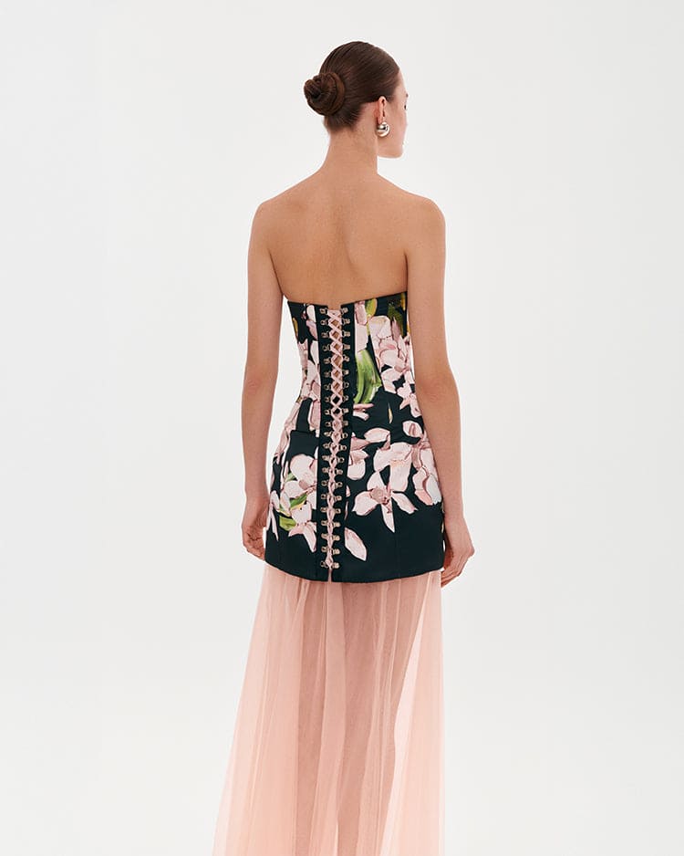 2-IN-1 FLORAL MINI DRESS WITH A DETACHABLE LIGHT PEACH UNDERSKIRT