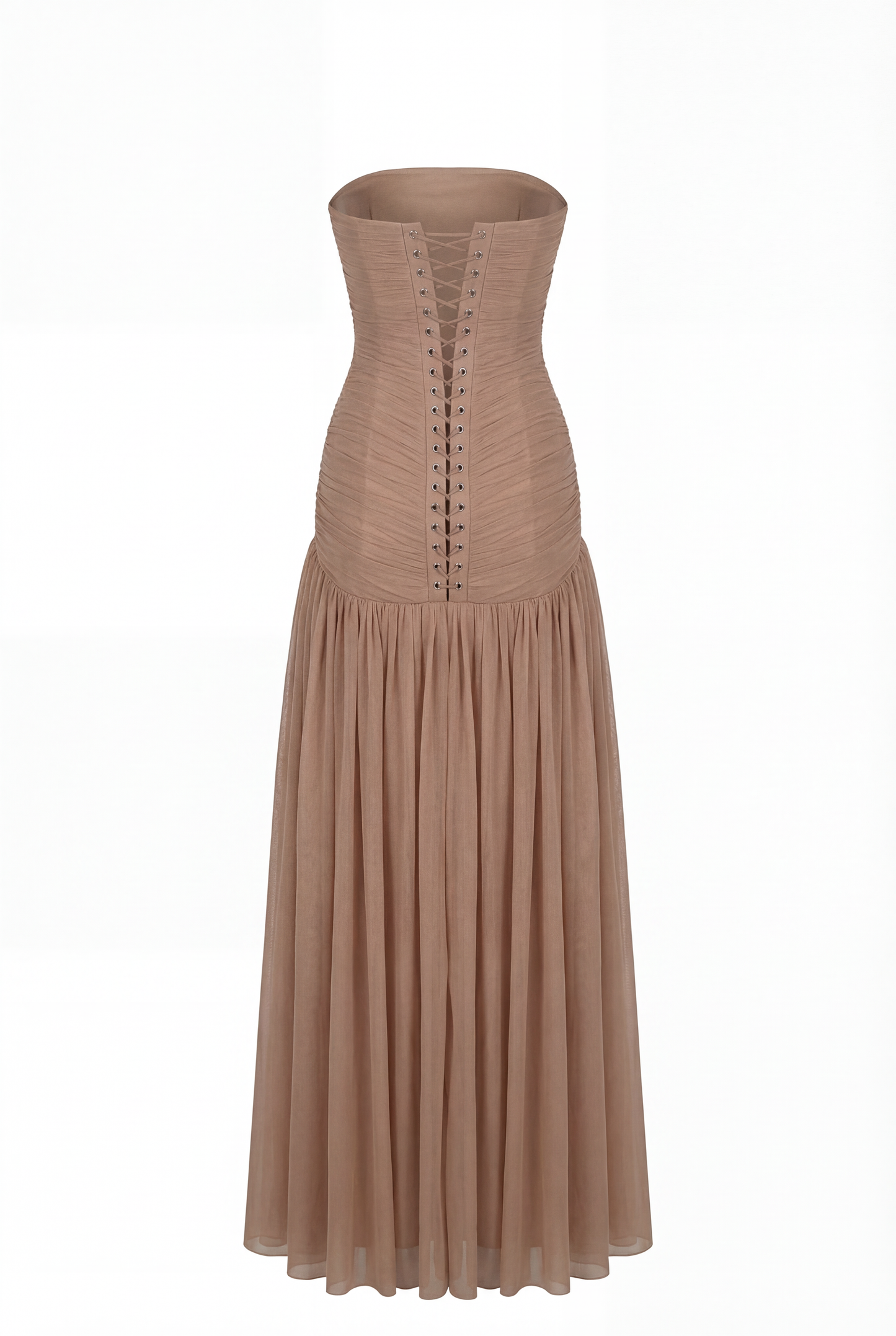 MAXI DRESS IN ITALIAN MESH WITH CORSET BODICE
