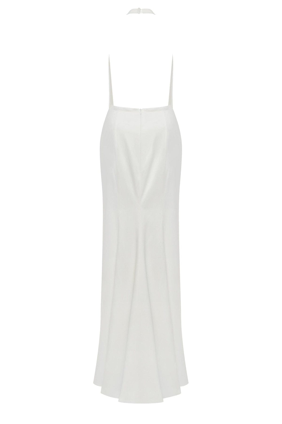 WHITE MOCK NECK SLEEVELESS LOW SLIT DRESS