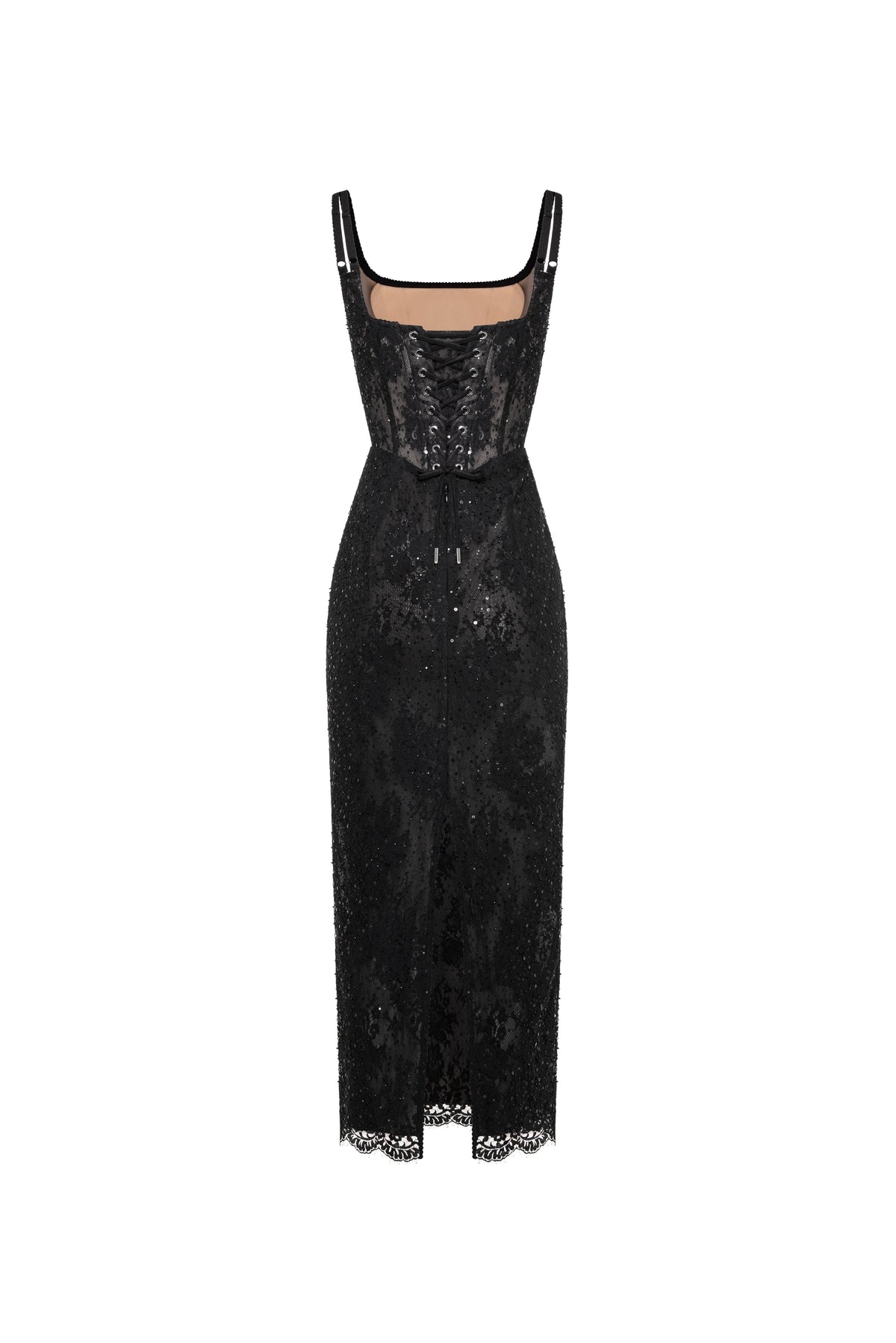 BLACK LACE SEQUINNED DRESS