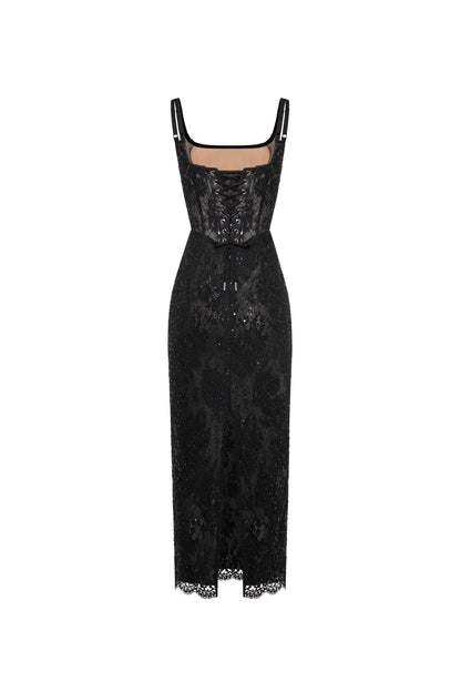 BLACK LACE SEQUINNED DRESS