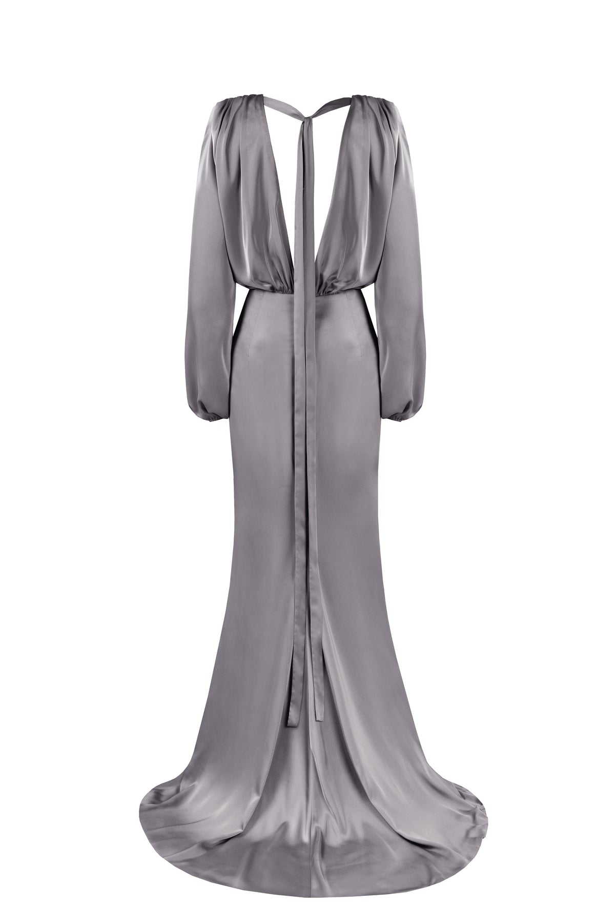 FANCY SILVER SILK MAXI EVENING DRESS