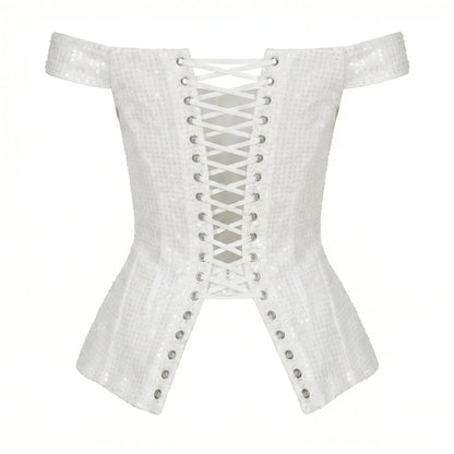 SATIN IVORY CORSET WITH SEQUINS