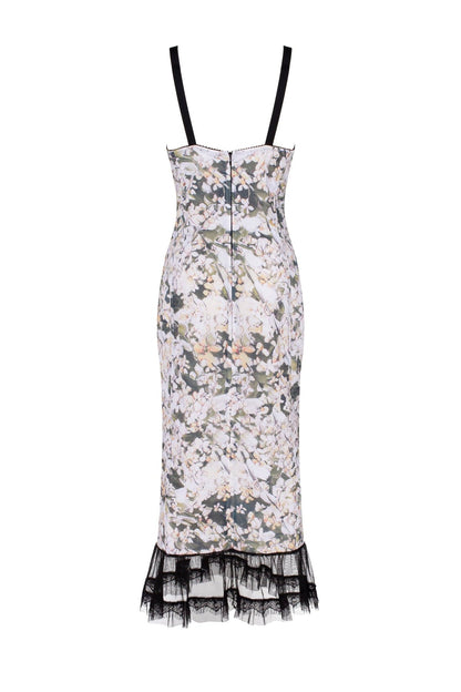 FLORAL MIDI DRESS WITH PUFFY TULLE HEM