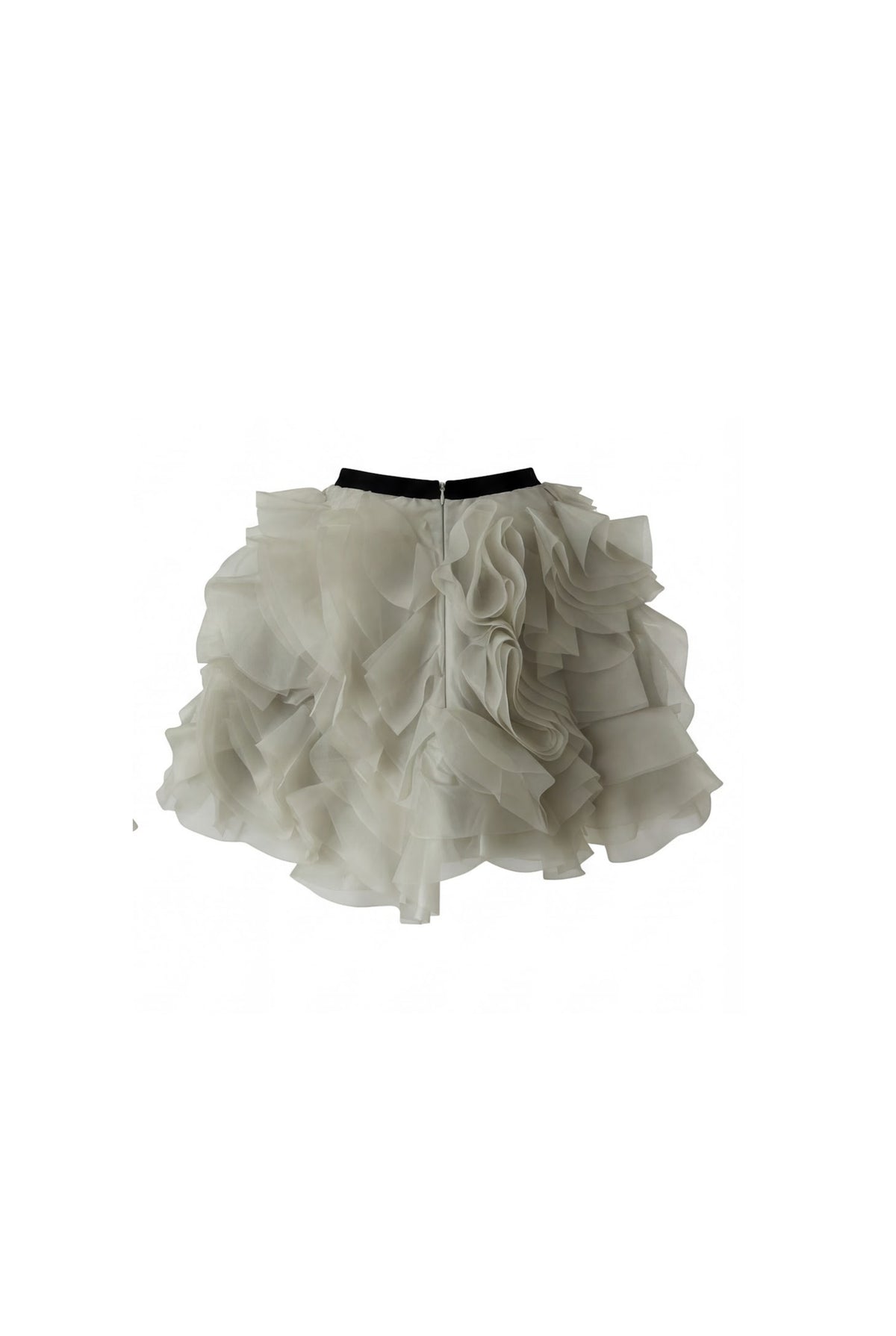VOLUMINOUS OLIVE ORGANZA FLORAL MINI SKIRT
