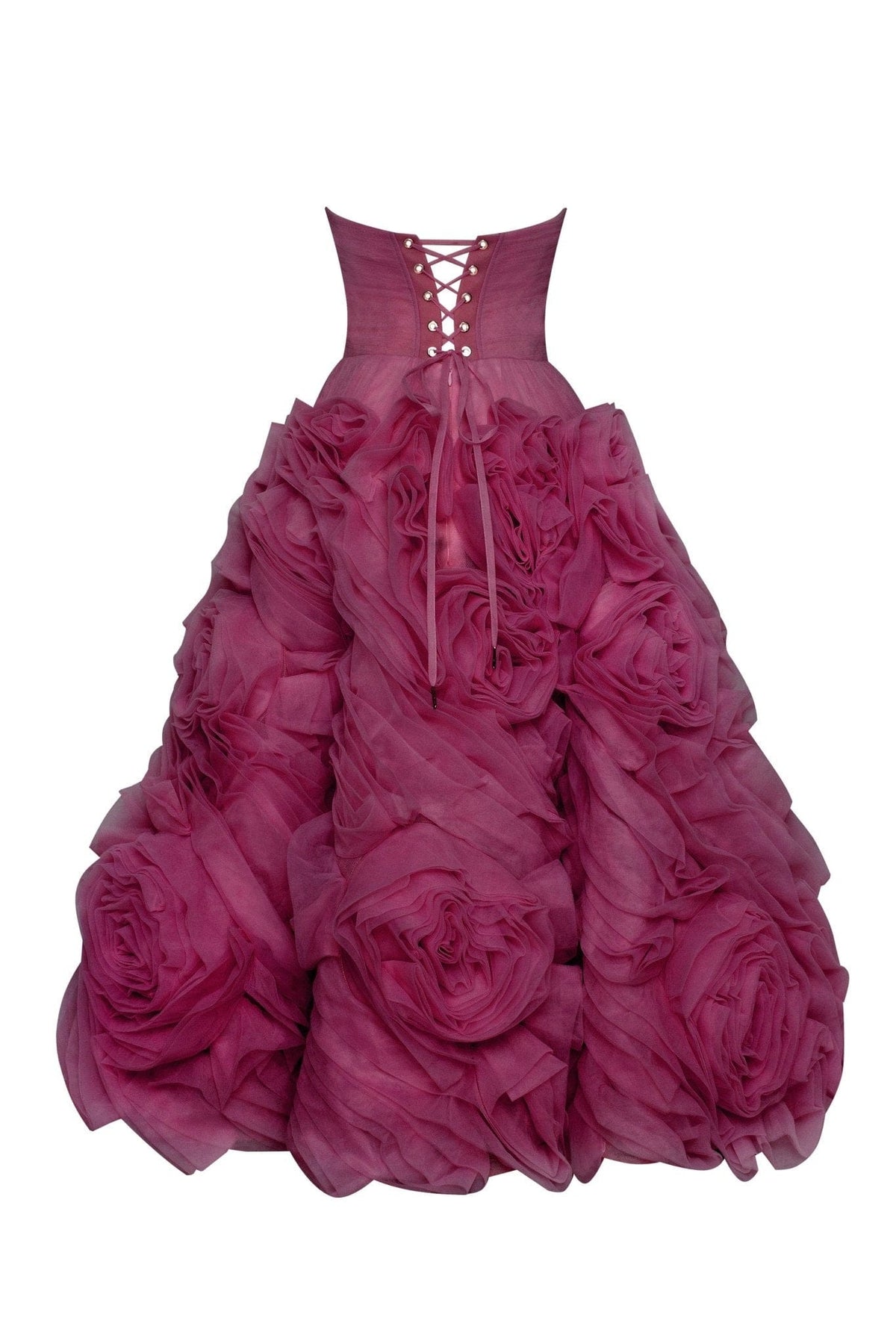 DRAMATICALLY FLOWERED TULLE DRESS IN WINE COLOR