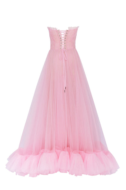 AIRY TULLE MAXI DRESS IN BARBIE PINK