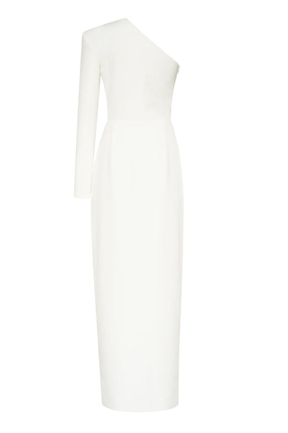 WHITE LONG-SLEEVED DRESS WITH SHARP SHOULDER CUT