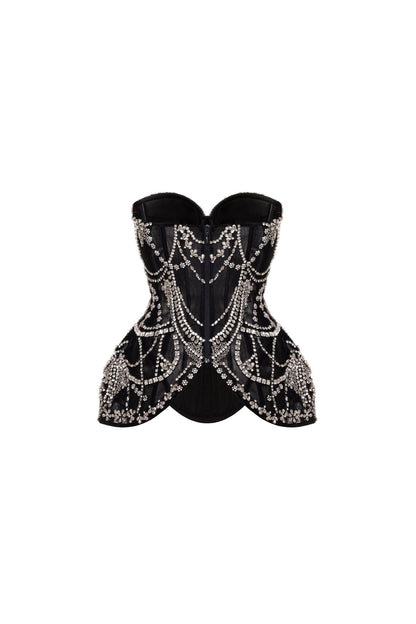 CRYSTAL-COVERED BLACK CORSET