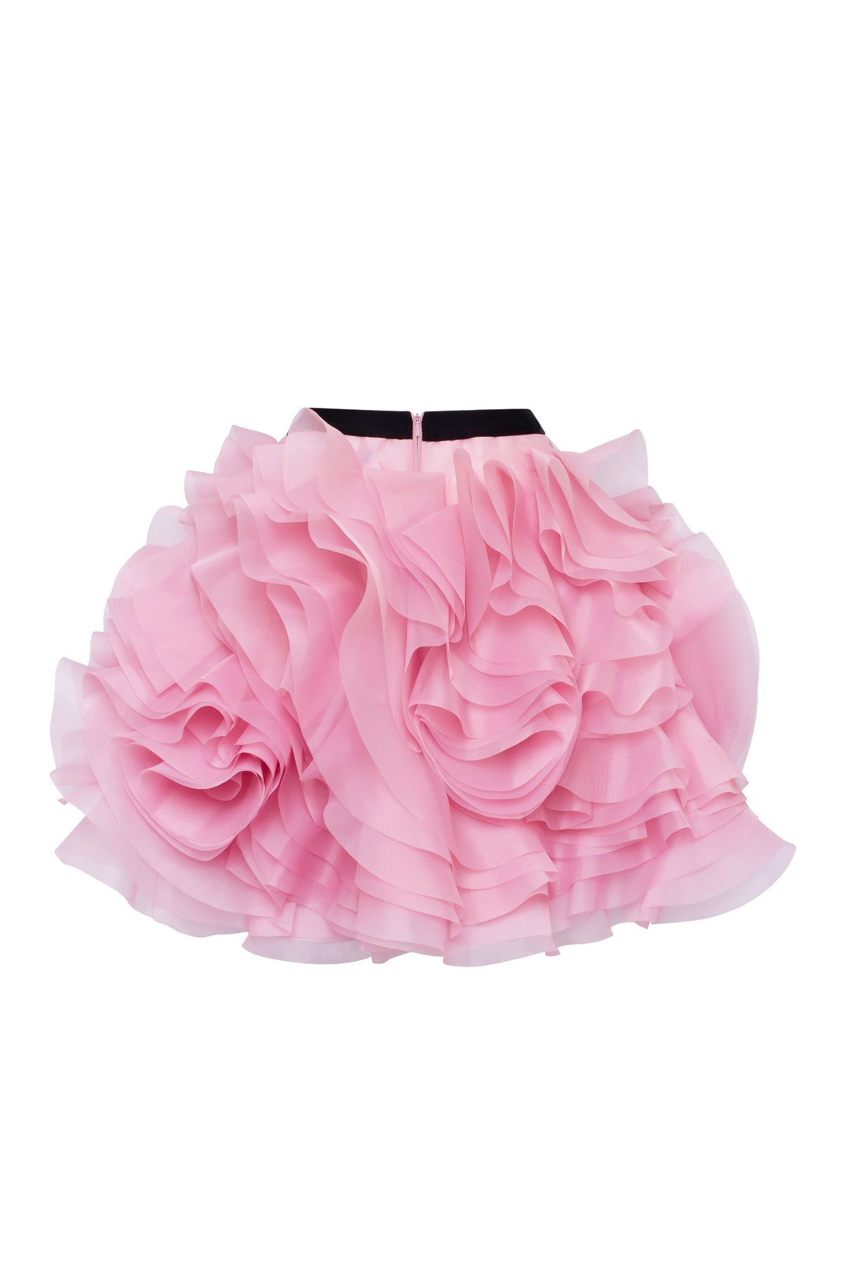 DANCEABLE MINI SKIRT WITH RUCHED FLOWER APPLIQUES IN PINK, MIDNIGHT WALK