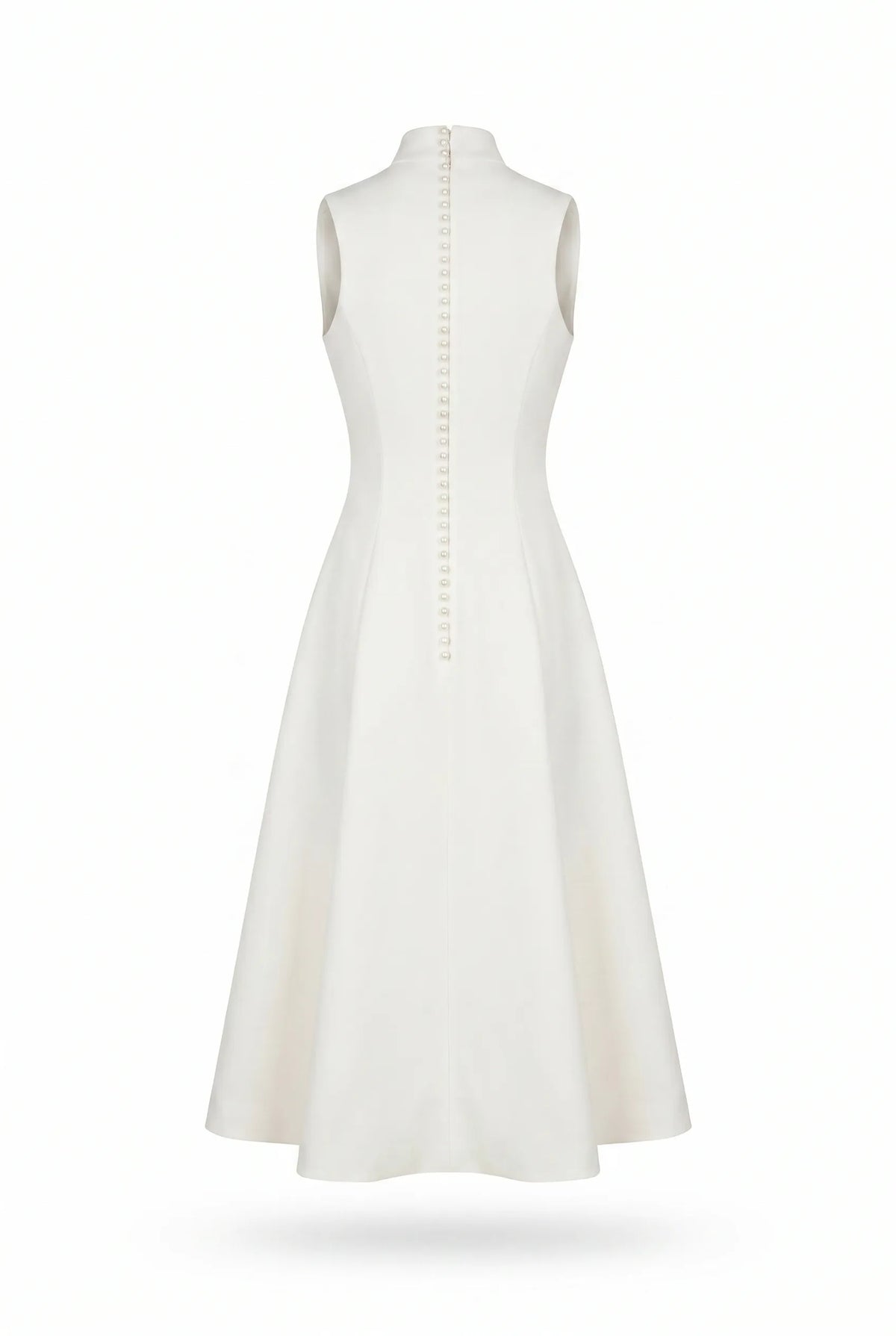ELEGANT WHITE MIDI DRESS WITH A HIGH NECKLINE