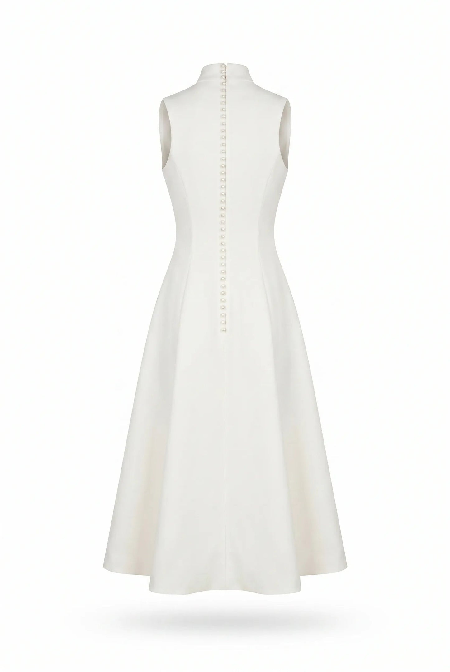ELEGANT WHITE MIDI DRESS WITH A HIGH NECKLINE