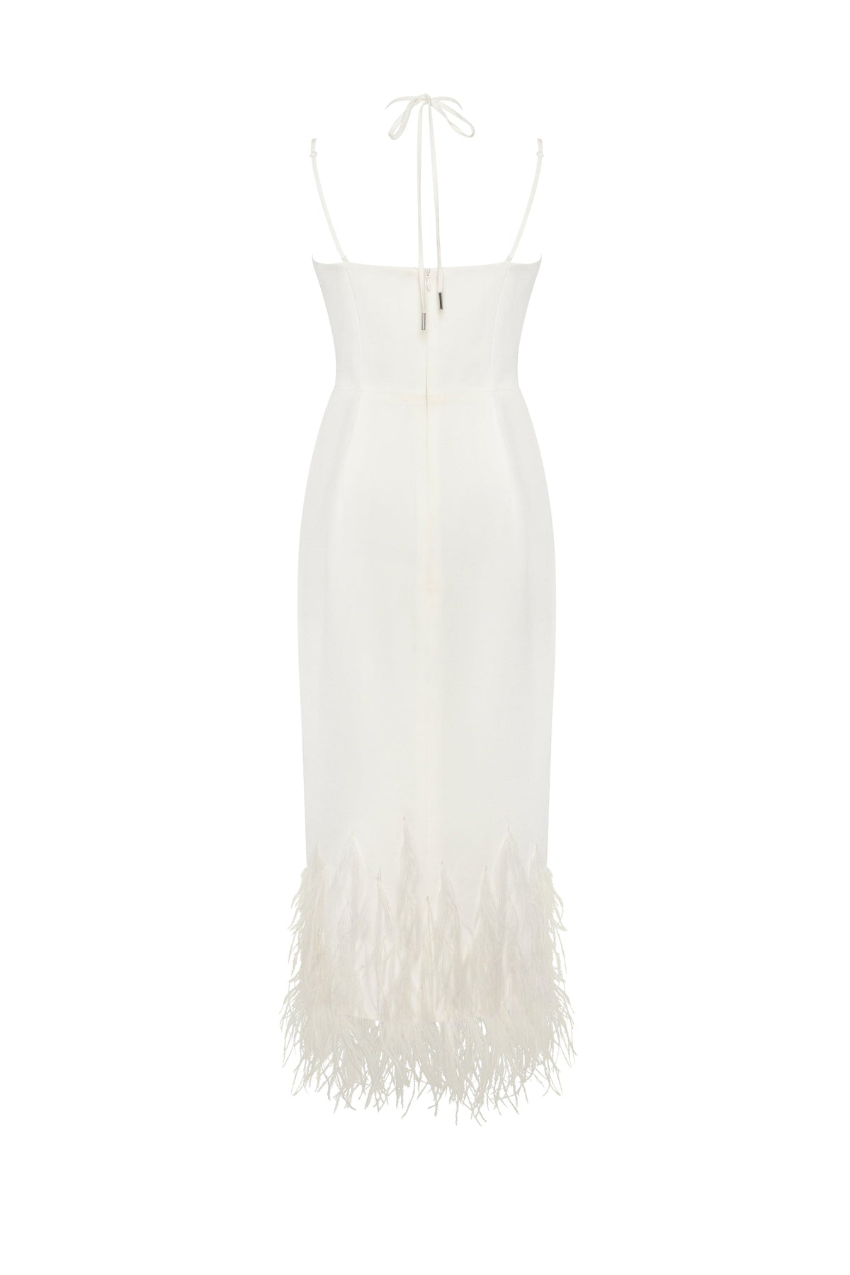 WHITE COCKTAIL DRESS DECORATED WITH FEATHERS, XO XO
