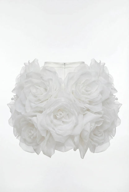 WHITE MINI SKIRT WITH ORGANZA FLOWERS