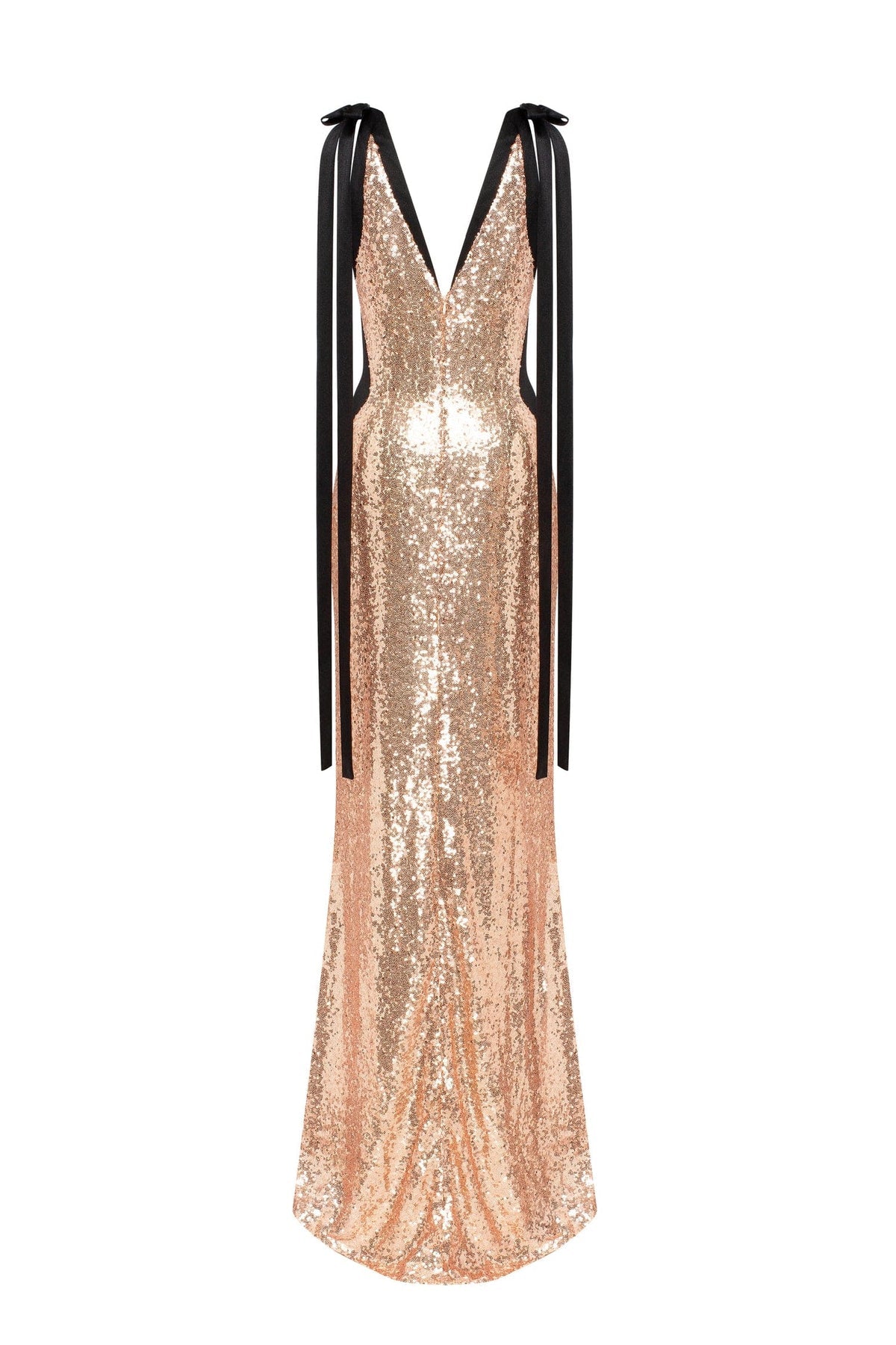 BIZZARE FULLY SEQUINED TIE-STRAPS GOLD MAXI DRESS, SMOKY QUARTZ