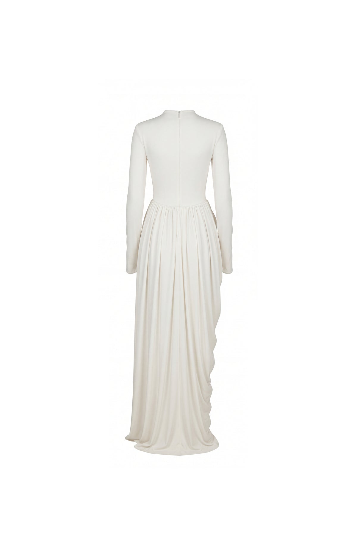 WHITE MAXI DRESS WITH SLIT AND LONG SLEEVES