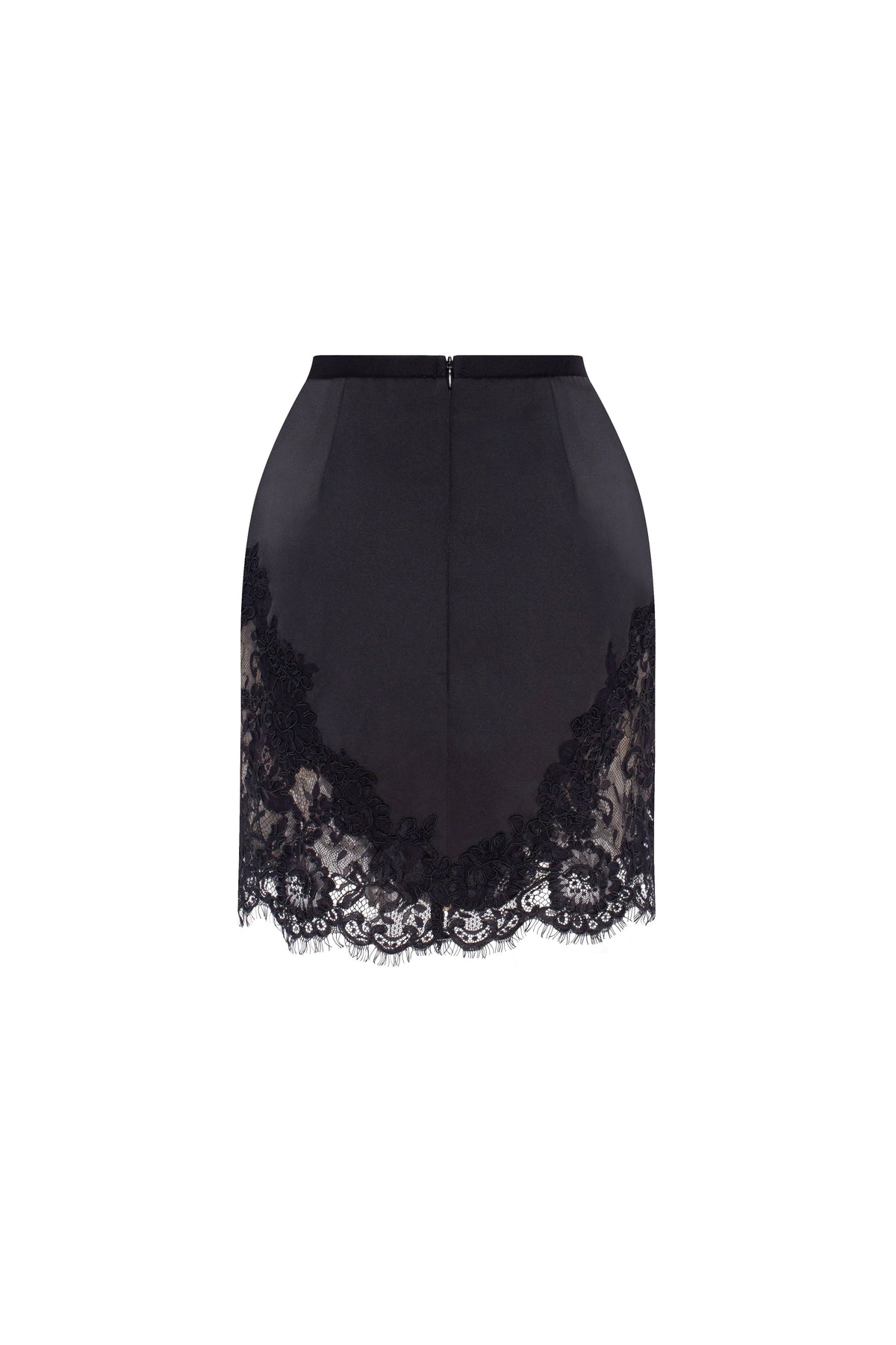 FITTED OBSIDIAN MINI SKIRT ADORNED WITH LACE, PARISIENNE