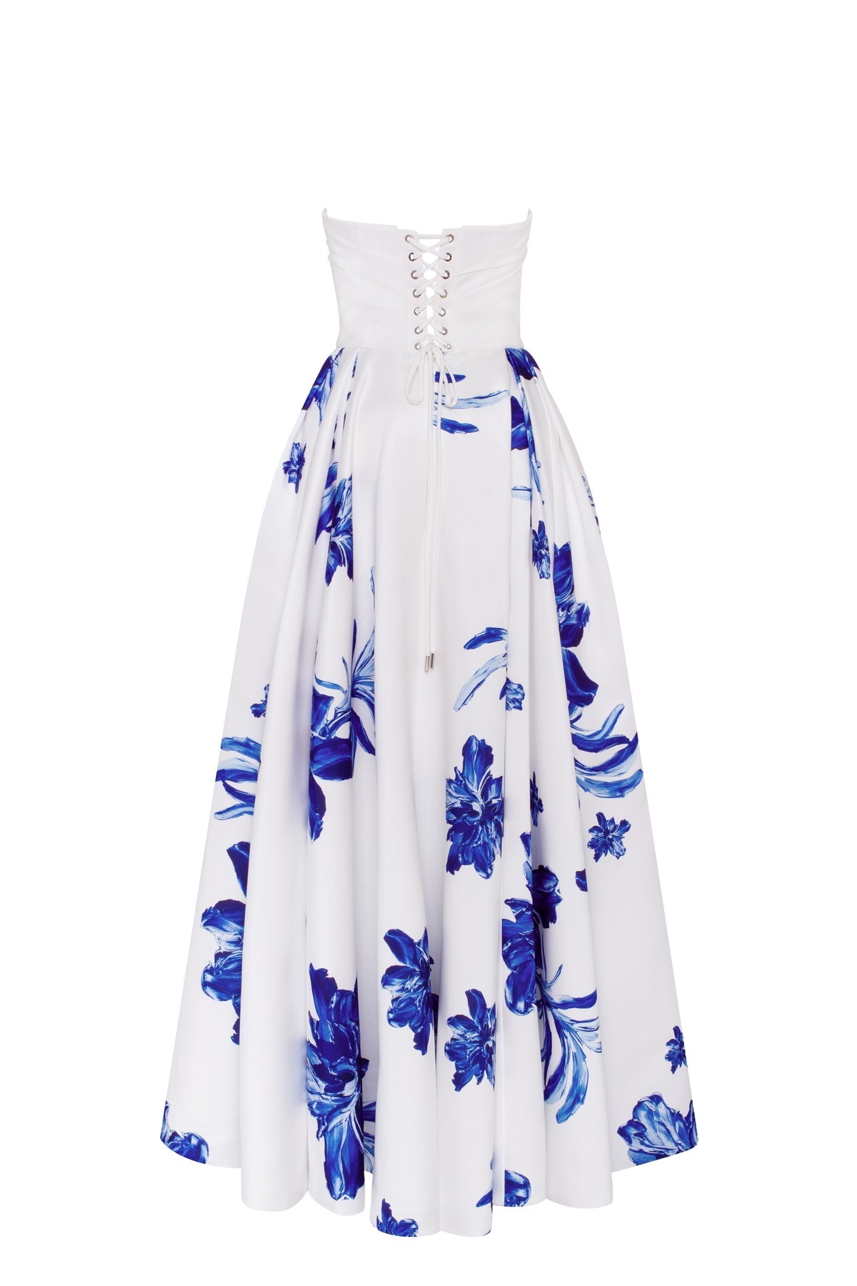WONDERFUL WHITE A-LINE MAXI DRESS WITH BLUE FLOWERS, GLOW-UP