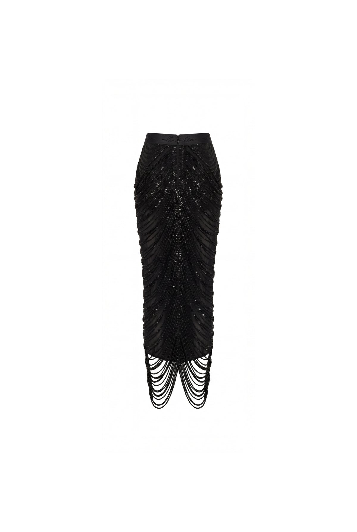 BLACK SEQUIN MIDI SKIRT WITH DRAPING