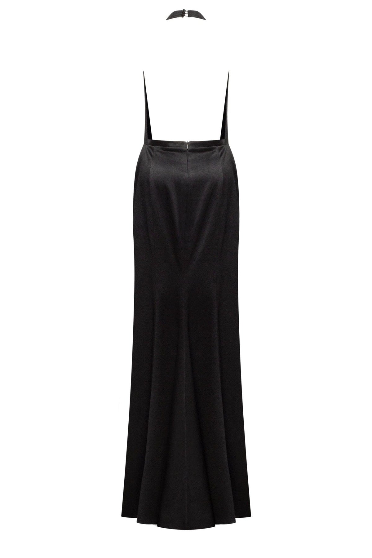 BLACK MOCK NECK SLEEVELESS LOW SLIT DRESS