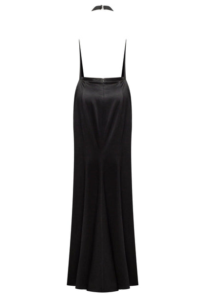 BLACK MOCK NECK SLEEVELESS LOW SLIT DRESS