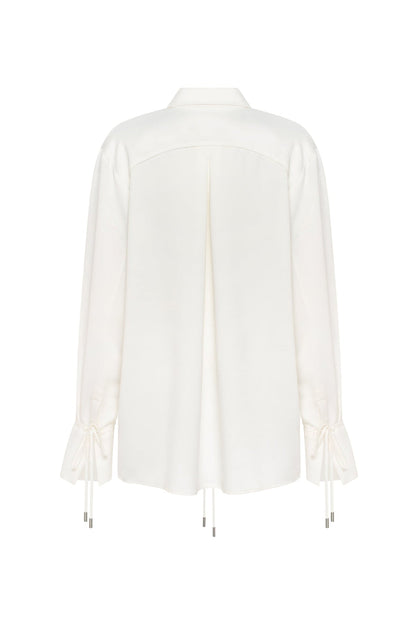 FRONT-TIE SATIN BLOUSE IN WHITE, XO XO