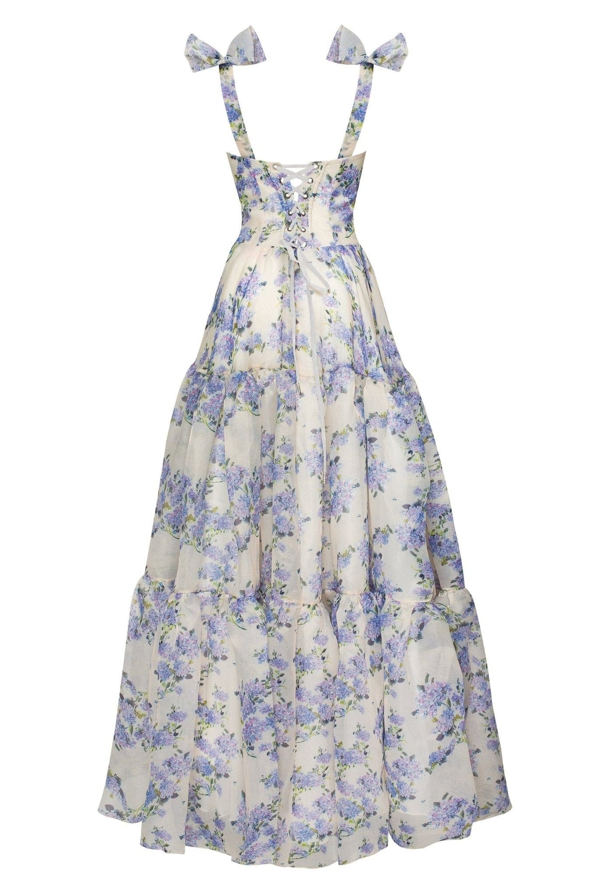 HYDRANGEA TENDER FLORAL MAXI TIE-STRAP DRESS