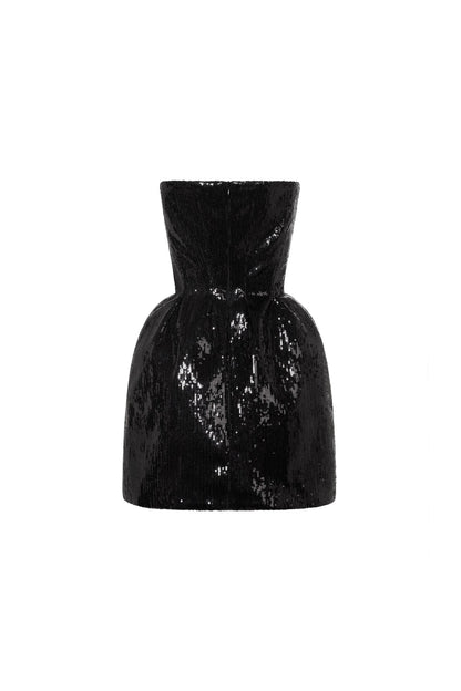 SCULPTED BLACK SHINY MINI DRESS