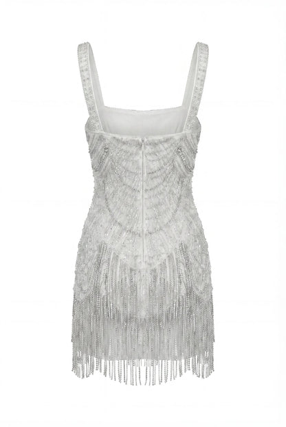 IVORY EMBELLISHED LACE MINI DRESS