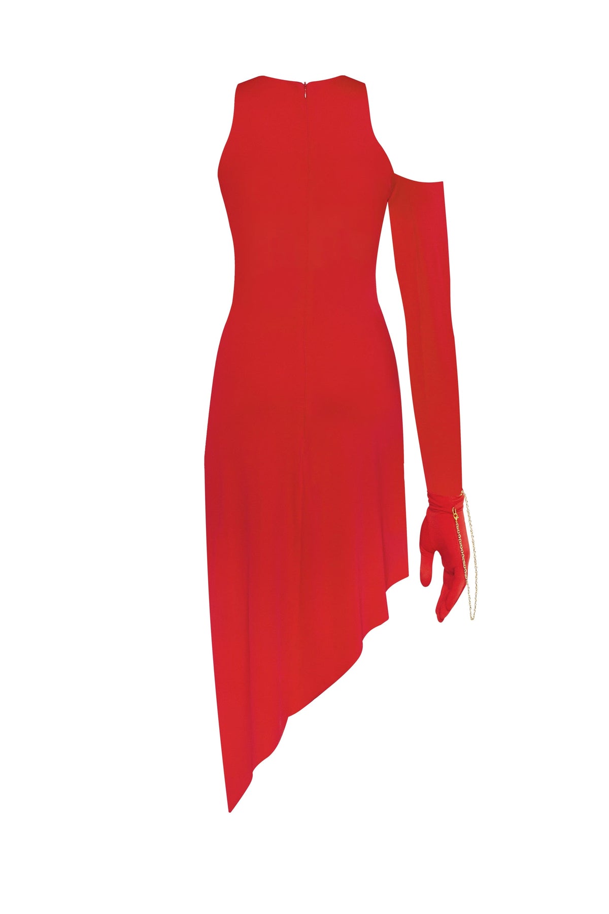 JAW-DROPPING ASYMMETRIC RED MIDI DRESS, XO XO