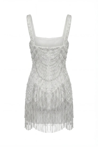 IVORY EMBELLISHED LACE MINI DRESS