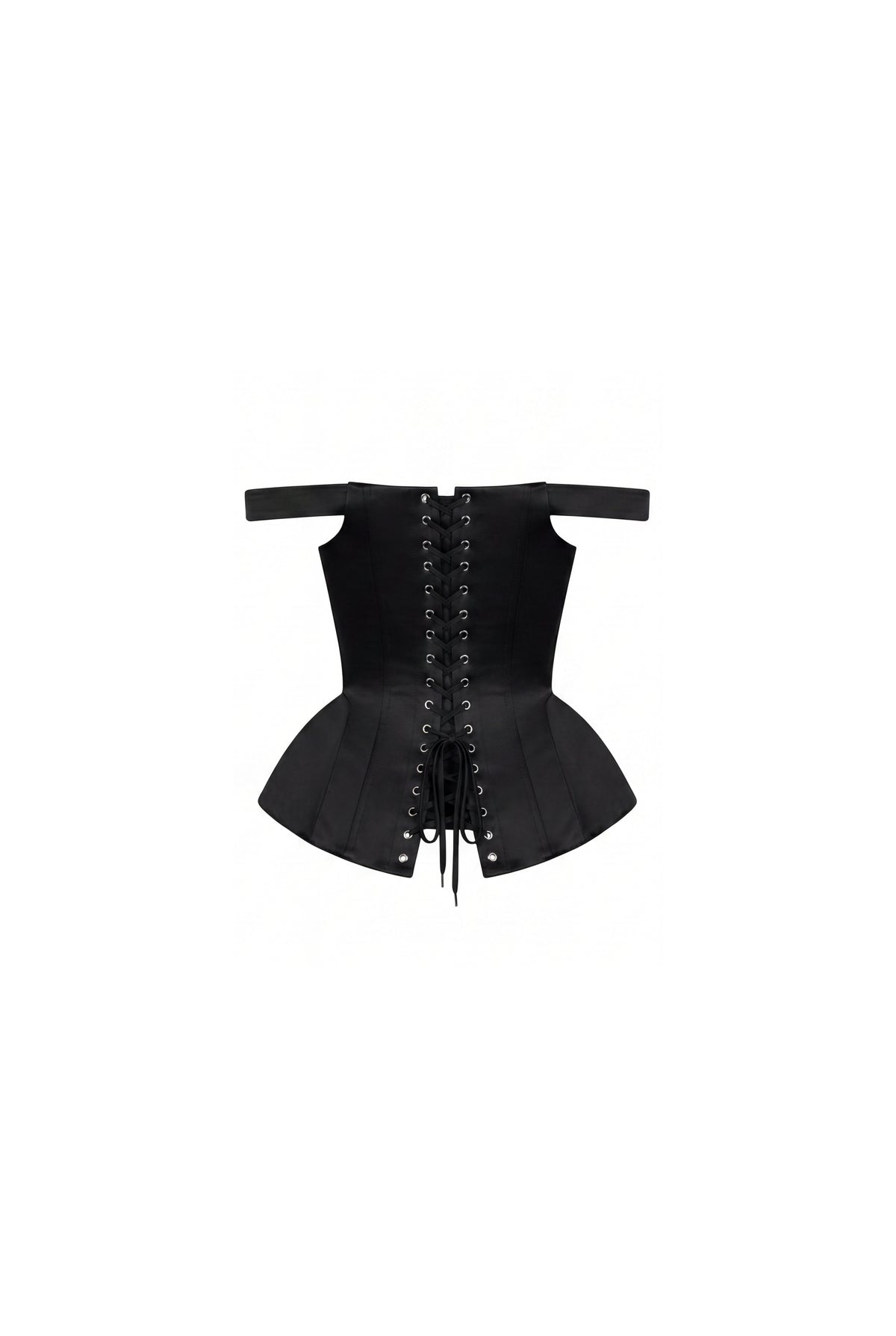 BLACK SATIN CORSET WITH OFF-THE-SHOULDER STRAPS