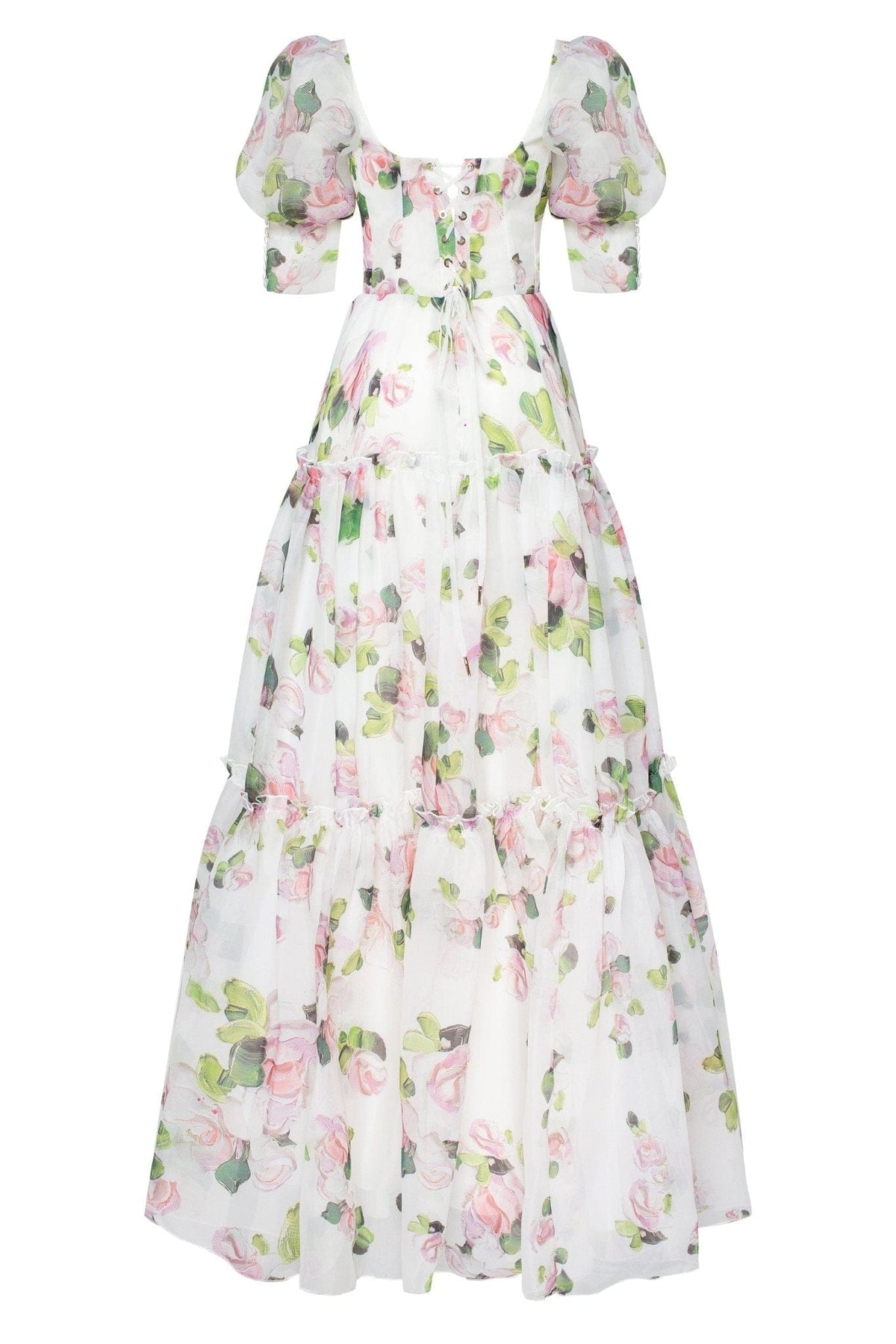 APPLE BLOSSOM FEMININE VOLUMINOUS SHEER SLEEVES DRESS