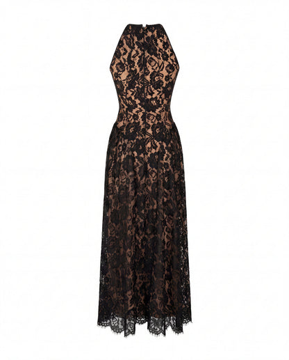 BLACK CHANTILLY LACE MAXI DRESS
